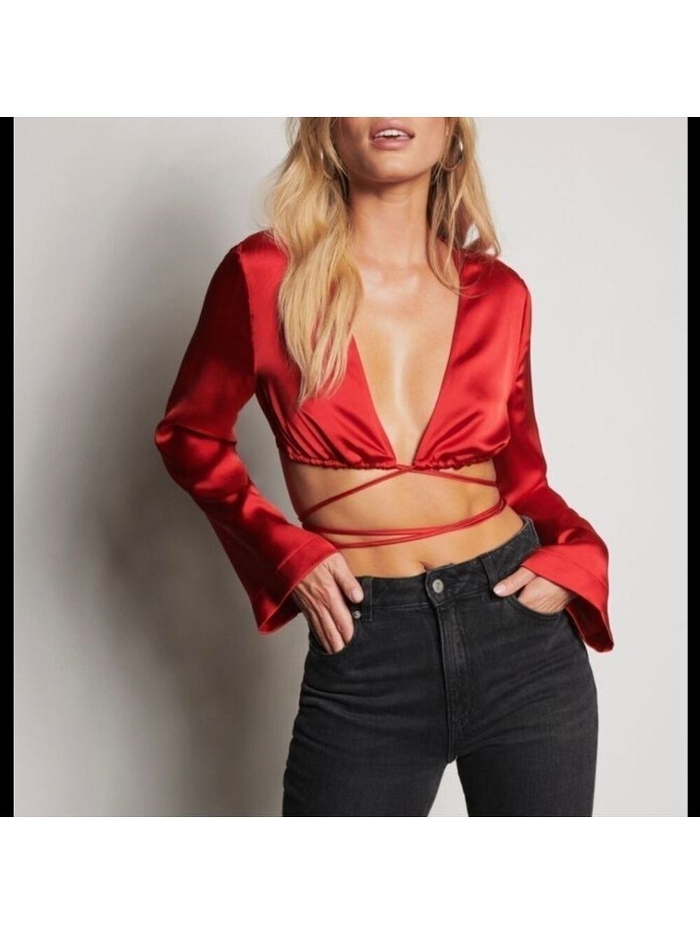 S • Dynamite • Callie Wrap Satin Blouse
